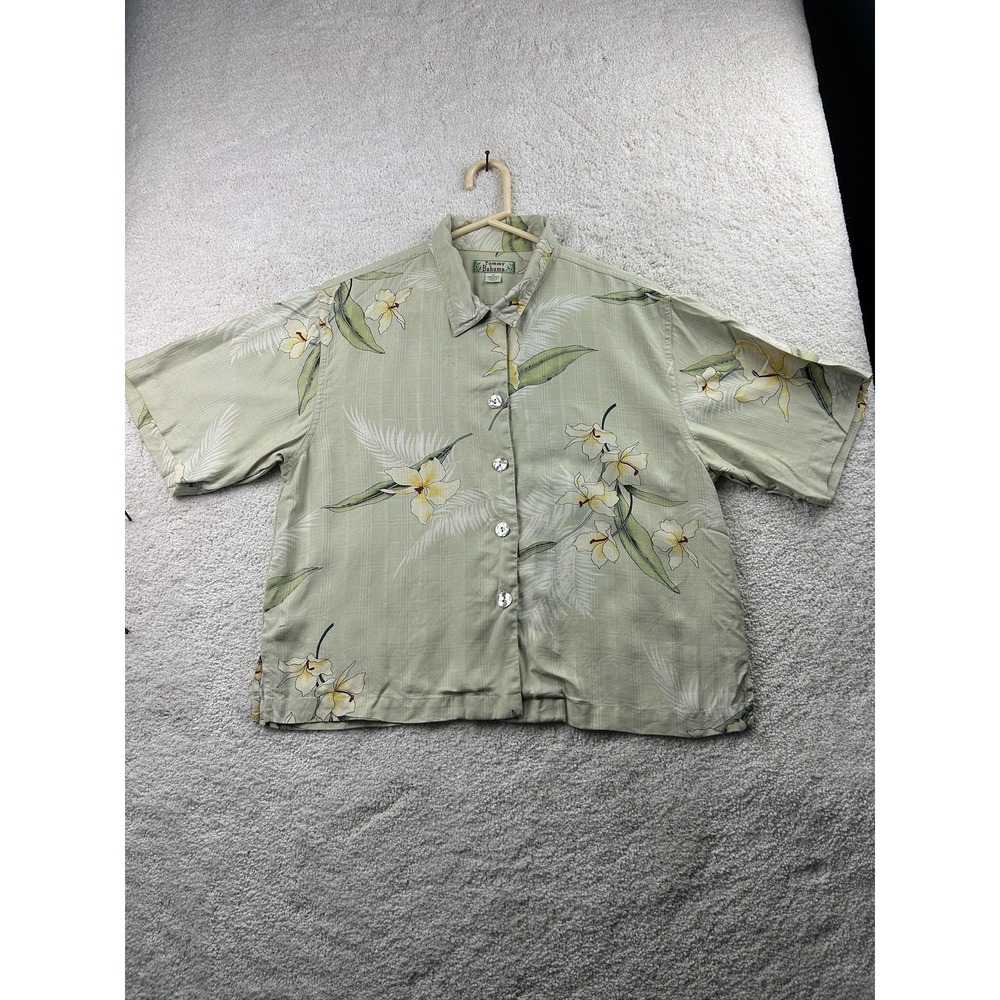 Tommy Bahama Shirt Mens Medium Green Silk Floral Hawaiian Camp Button Up Casual